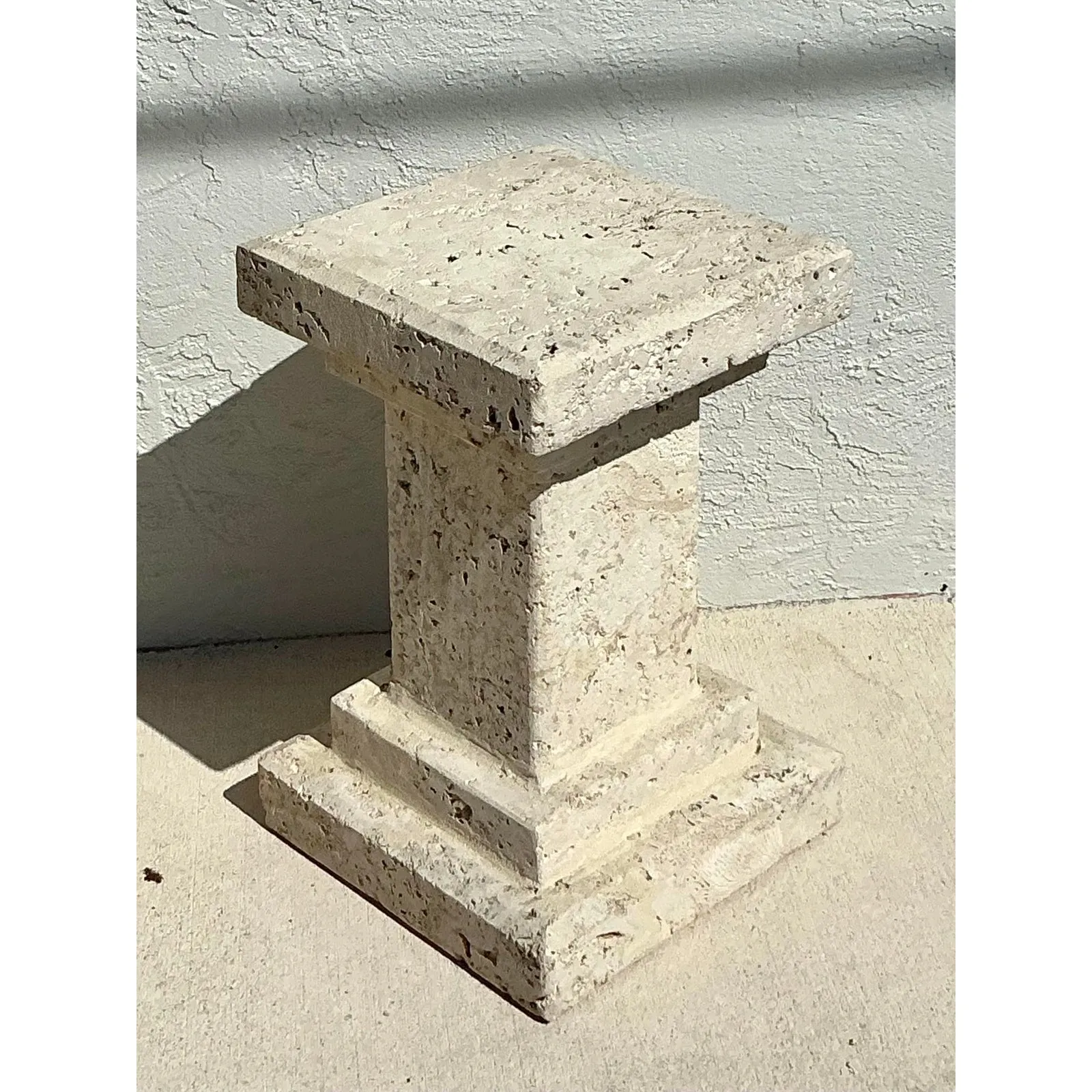 Vintage Boho Carved Coquina Pedestal — additional photo 6