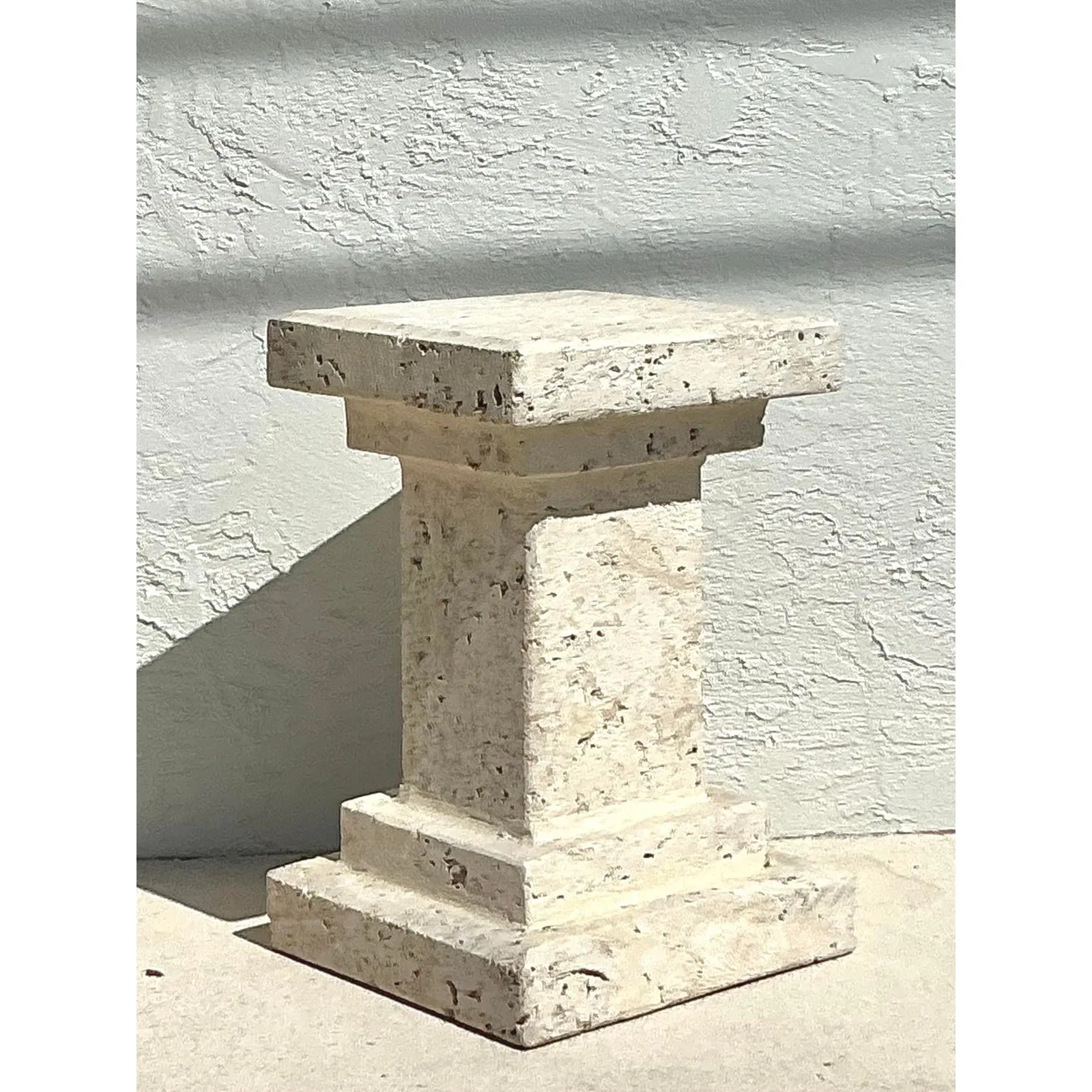 Vintage Boho Carved Coquina Pedestal — additional photo 3