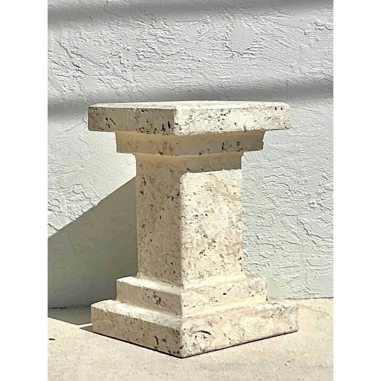 Vintage Boho Carved Coquina Pedestal — additional photo 7