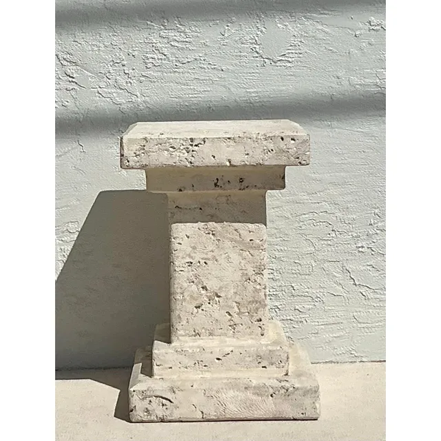 Vintage Boho Carved Coquina Pedestal — additional photo 8