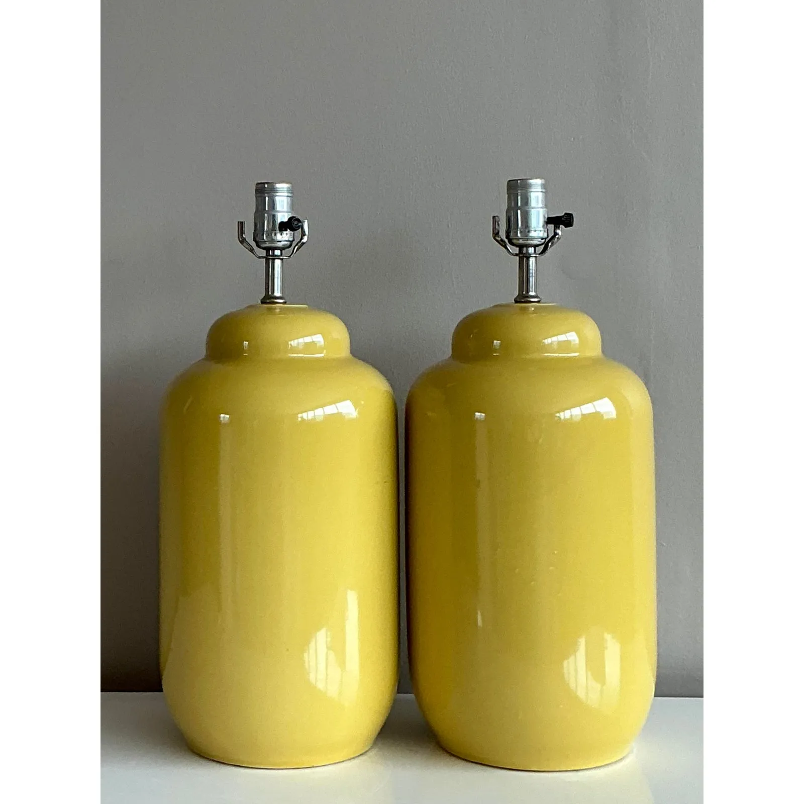 Vintage Boho Glazed Ceramic Yellow Lamps - A Pair — additional photo 2