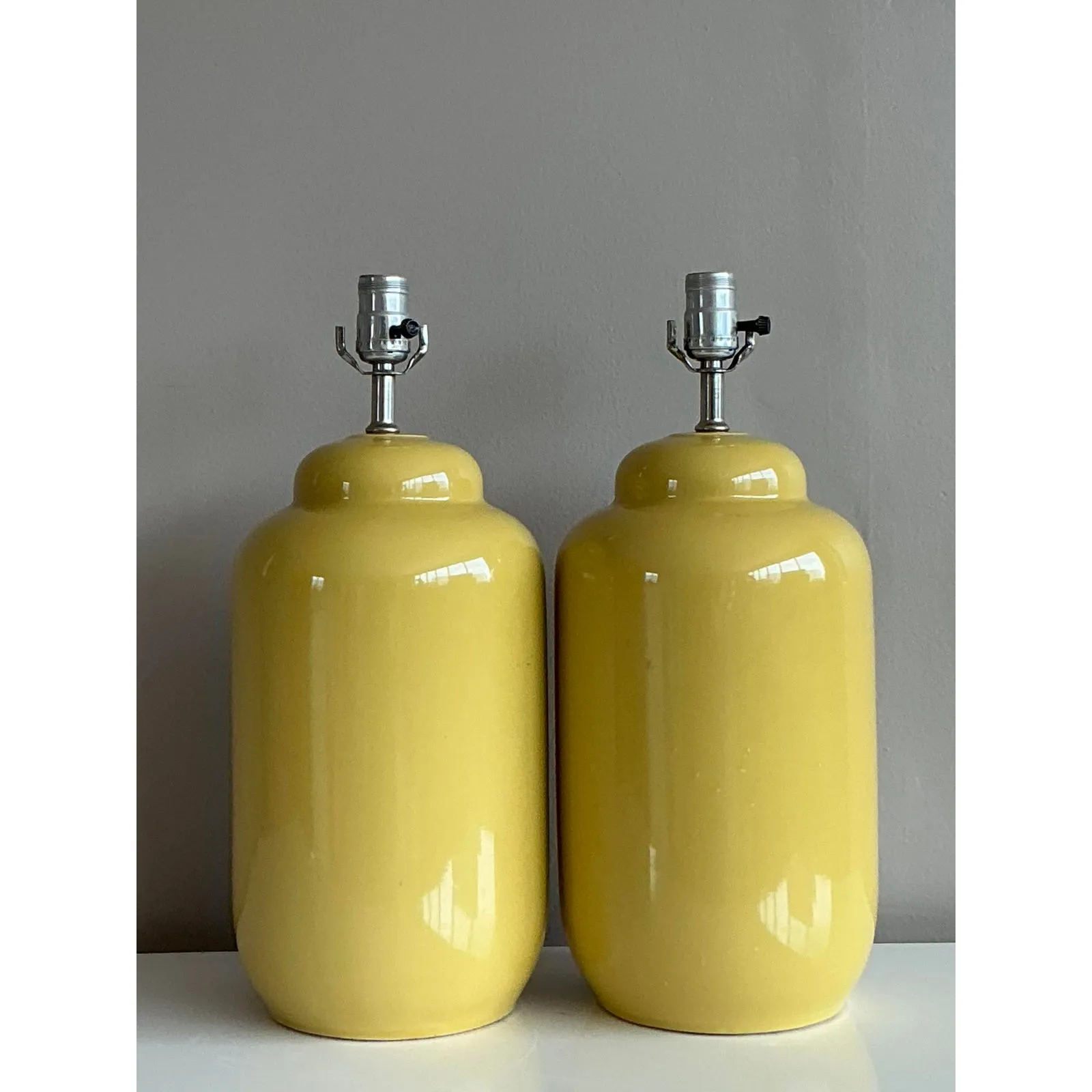 Vintage Boho Glazed Ceramic Yellow Lamps - A Pair — additional photo 3
