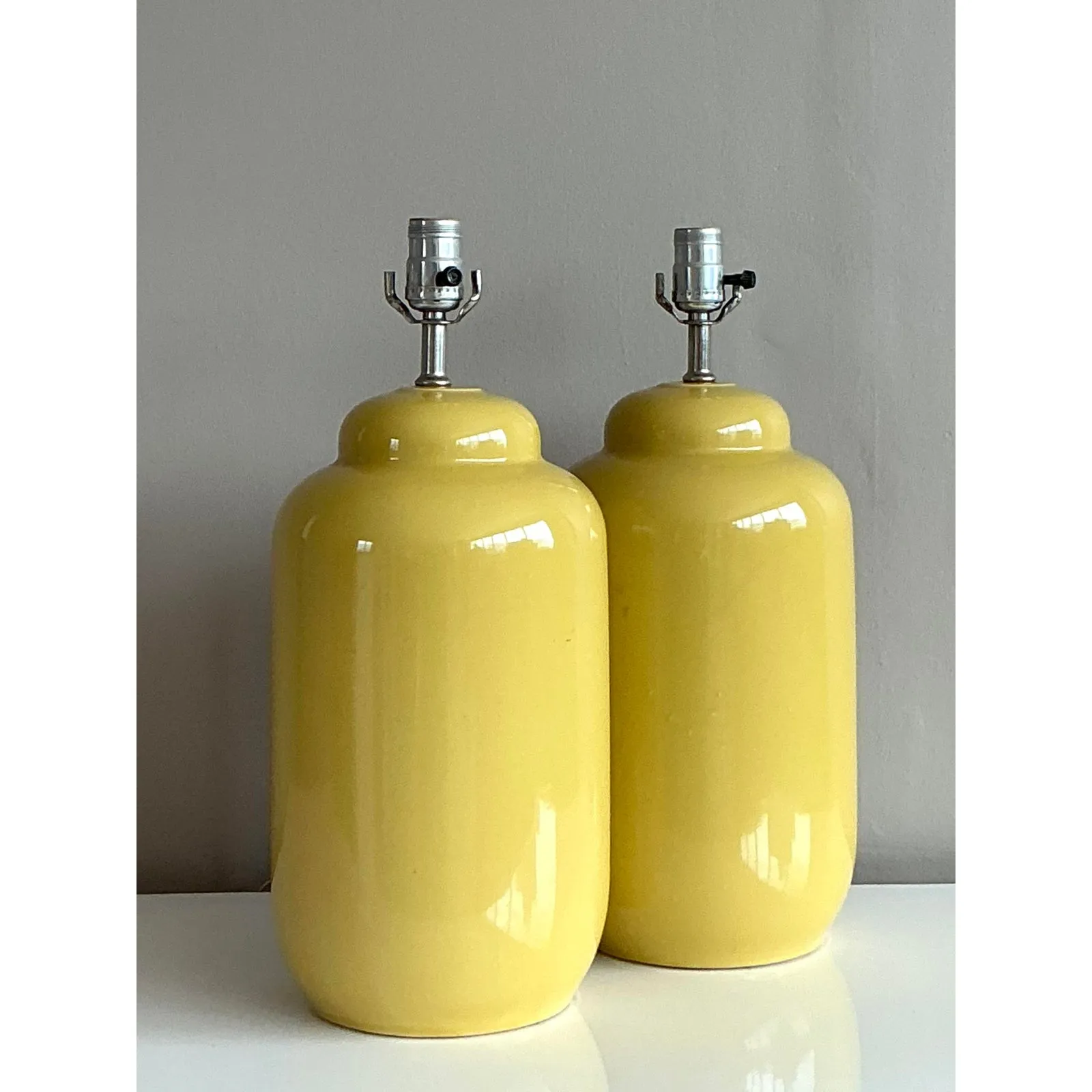 Vintage Boho Glazed Ceramic Yellow Lamps - A Pair — additional photo 4