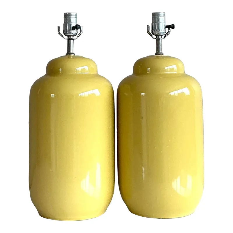 Vintage Boho Glazed Ceramic Yellow Lamps - A Pair — additional photo 1