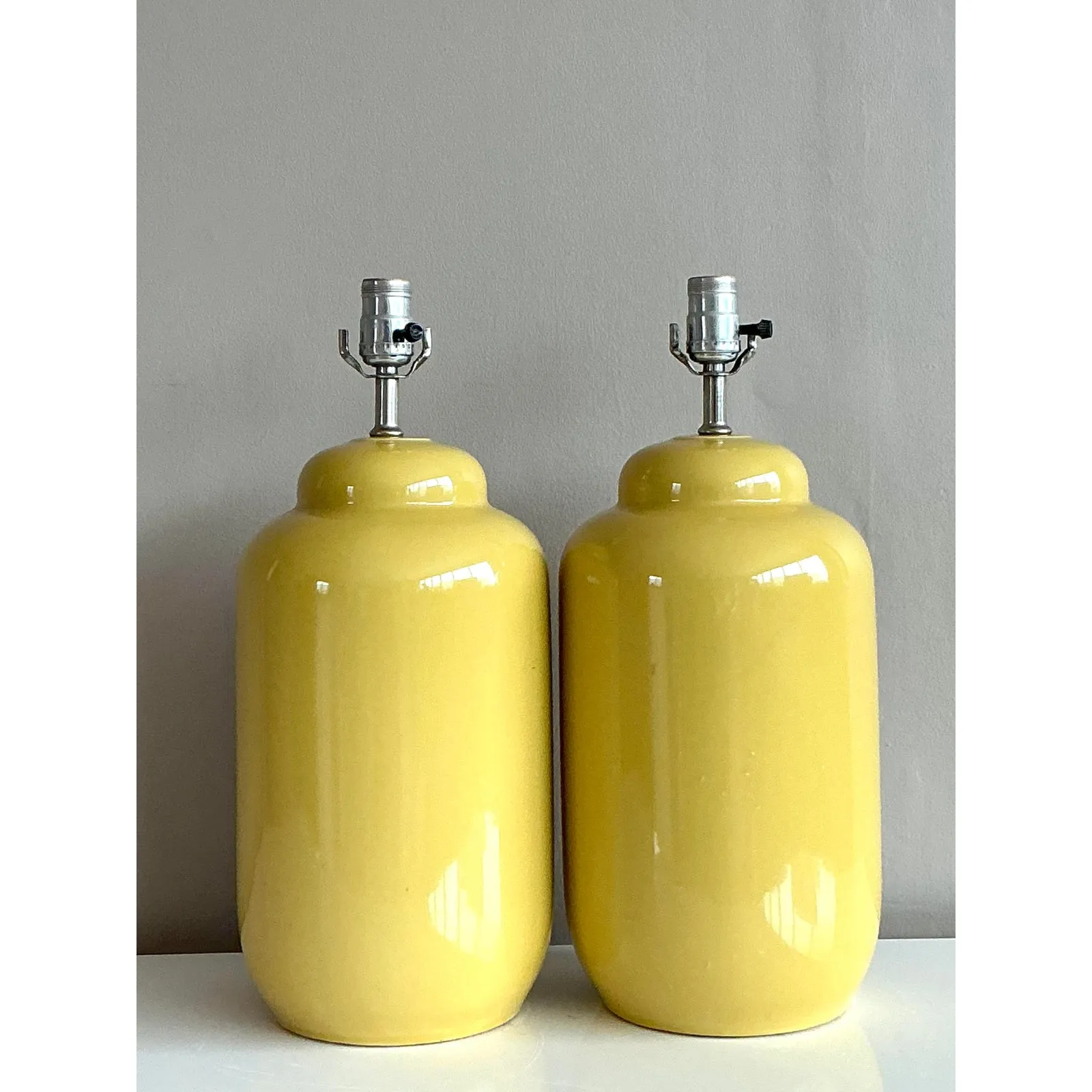 Vintage Boho Glazed Ceramic Yellow Lamps - A Pair — additional photo 5