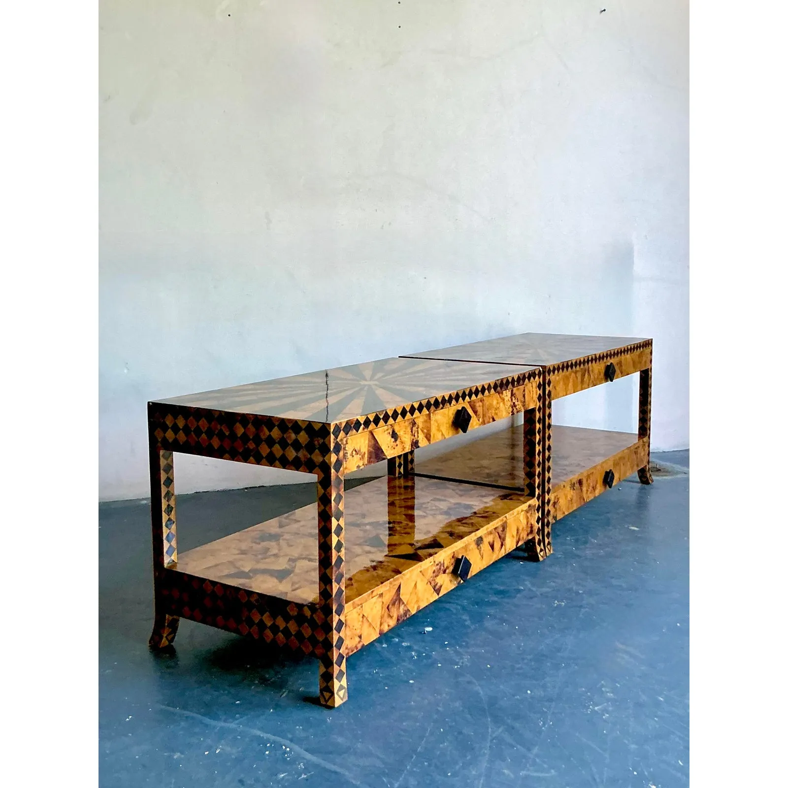 Vintage Tessellated Coconut Shell and Penshell Starburst Side Tables - a Pair — additional photo 3