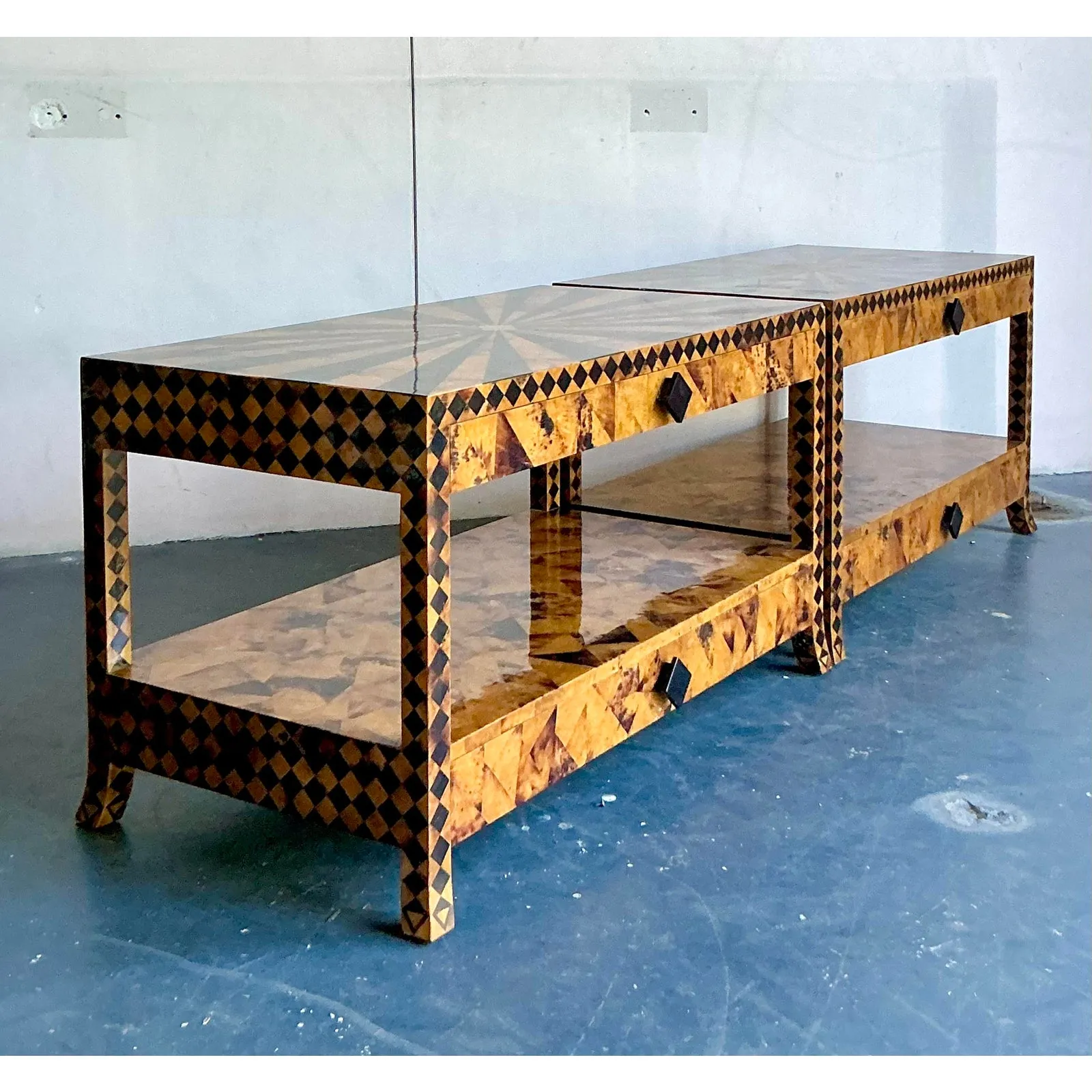 Vintage Tessellated Coconut Shell and Penshell Starburst Side Tables - a Pair — additional photo 2