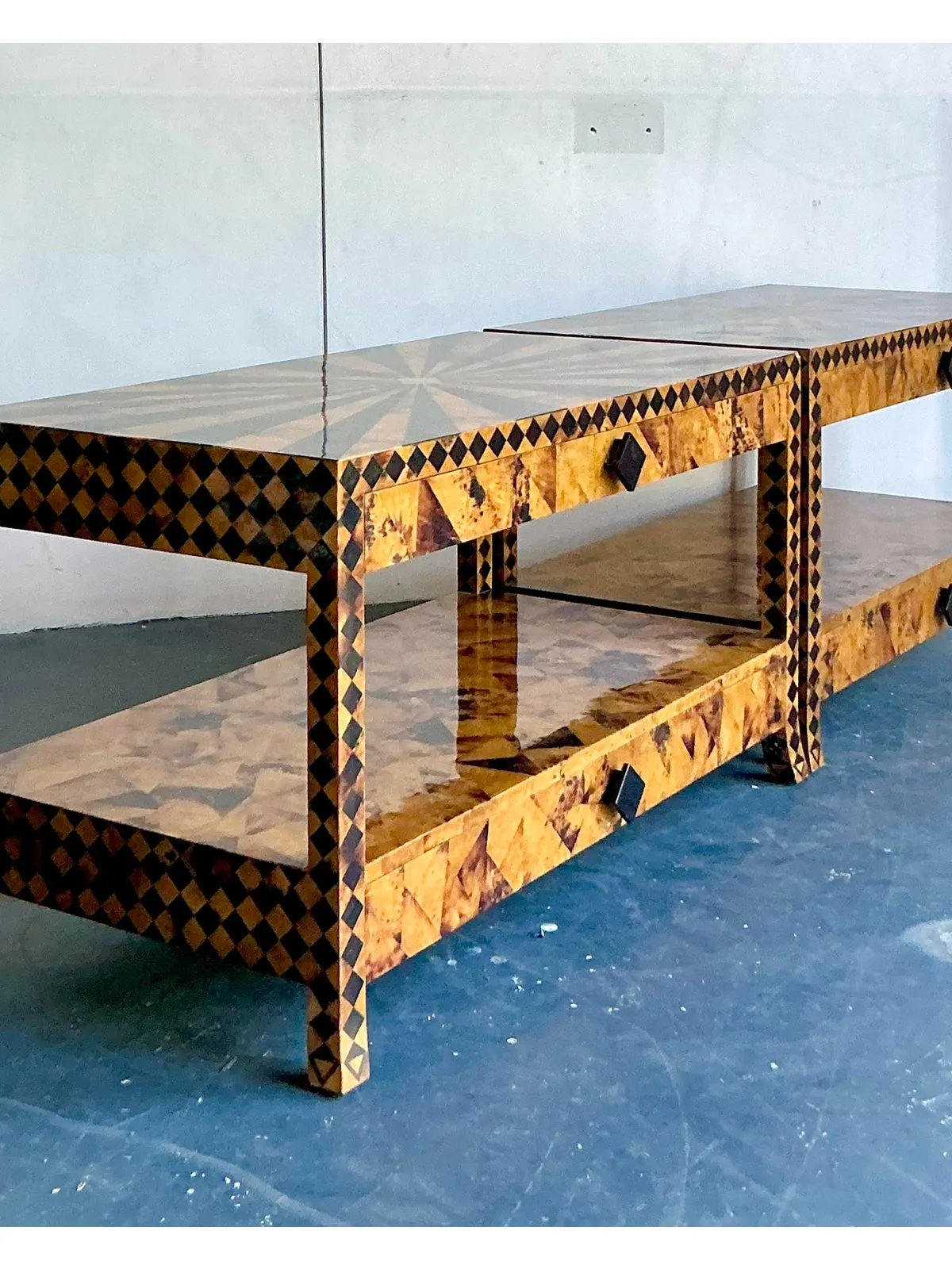 Vintage Tessellated Coconut Shell and Penshell Starburst Side Tables - a Pair — additional photo 1