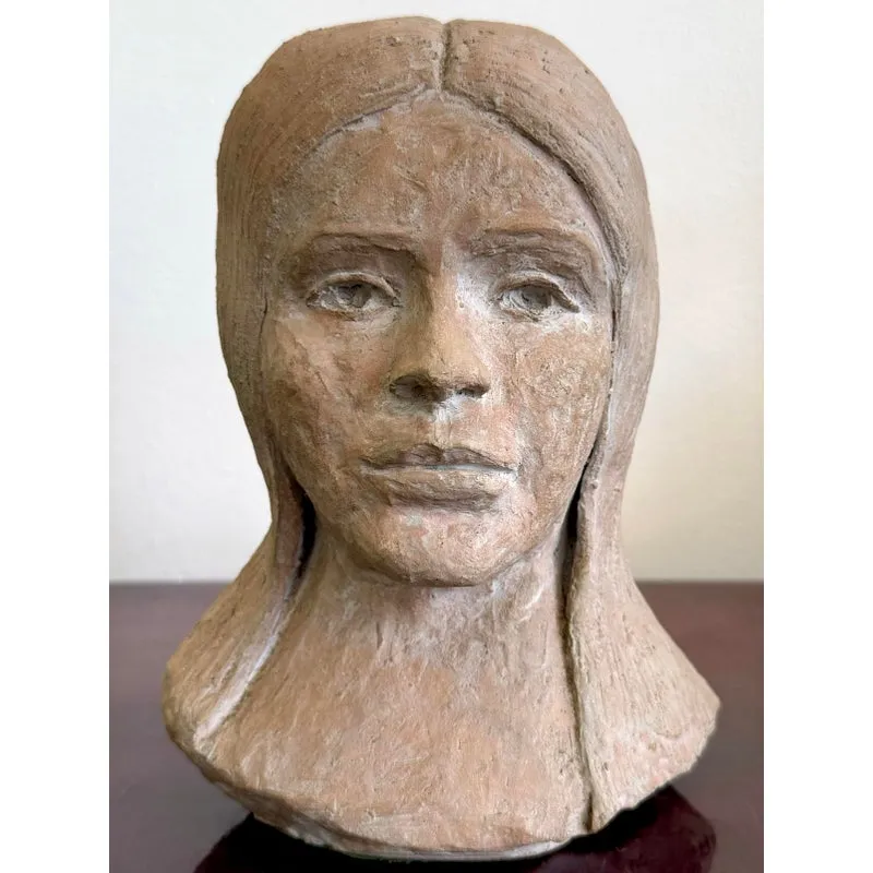 Vintage Boho Slab Built Ceramic Bust of Woman — additional photo 2