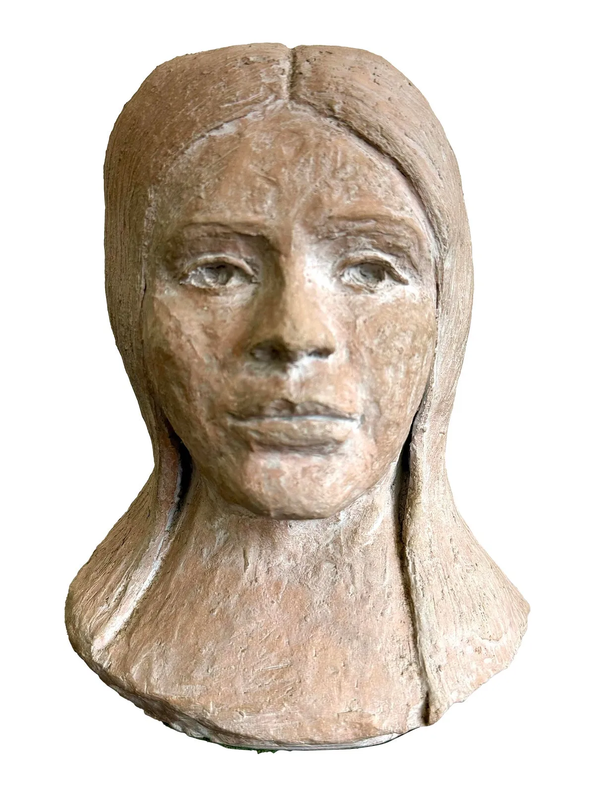 Vintage Boho Slab Built Ceramic Bust of Woman