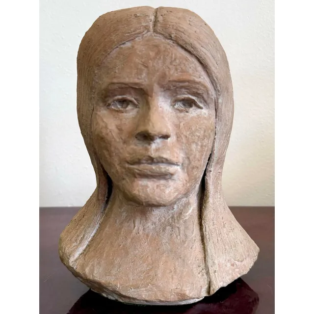 Vintage Boho Slab Built Ceramic Bust of Woman — additional photo 2