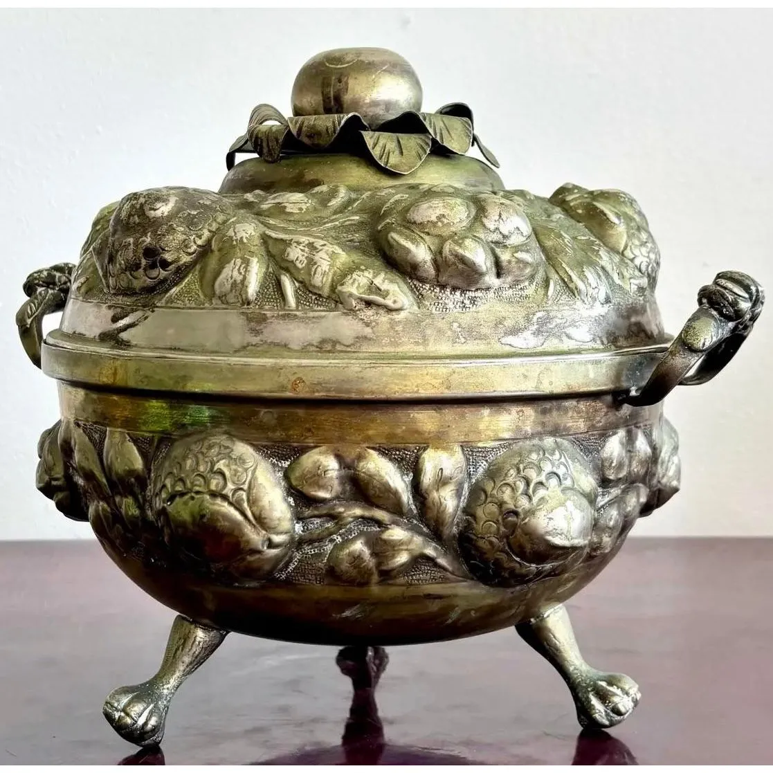 Vintage Regency Ornate Hammered Silver Fruit Tureen — additional photo 2