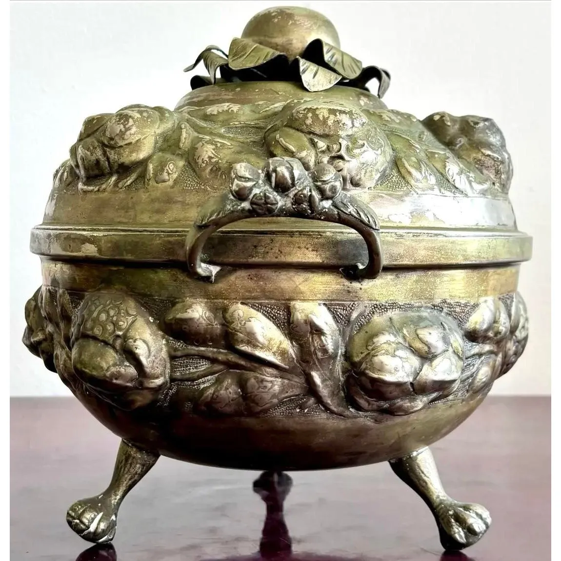 Vintage Regency Ornate Hammered Silver Fruit Tureen — additional photo 4