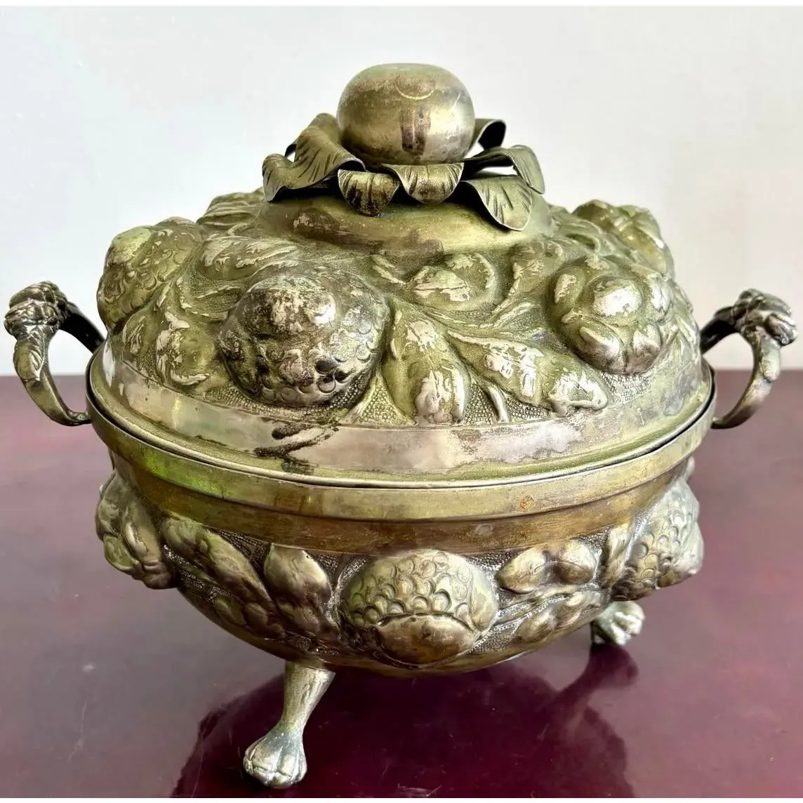 Vintage Regency Ornate Hammered Silver Fruit Tureen — additional photo 5
