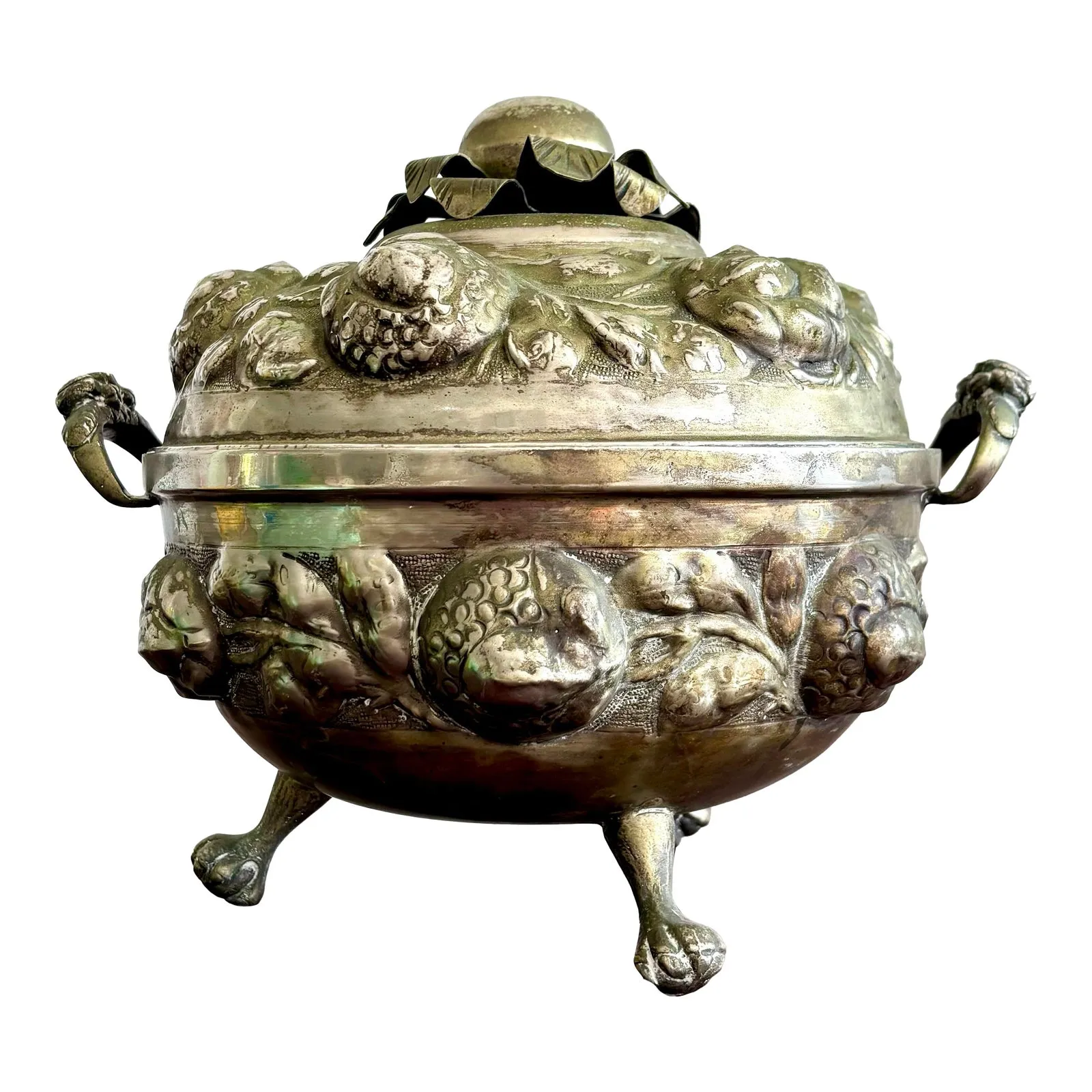 Vintage Regency Ornate Hammered Silver Fruit Tureen — additional photo 1