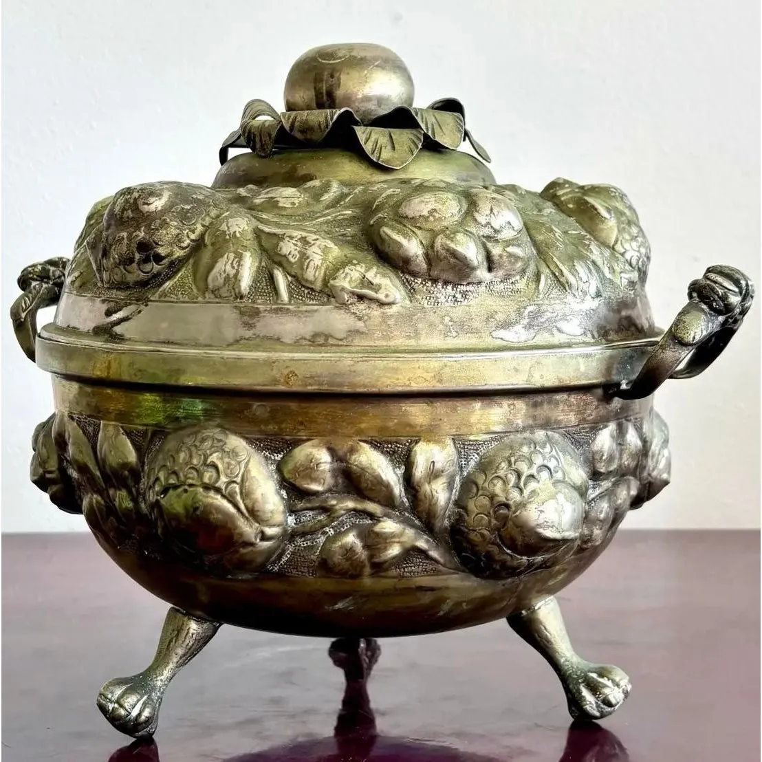 Vintage Regency Ornate Hammered Silver Fruit Tureen — additional photo 7