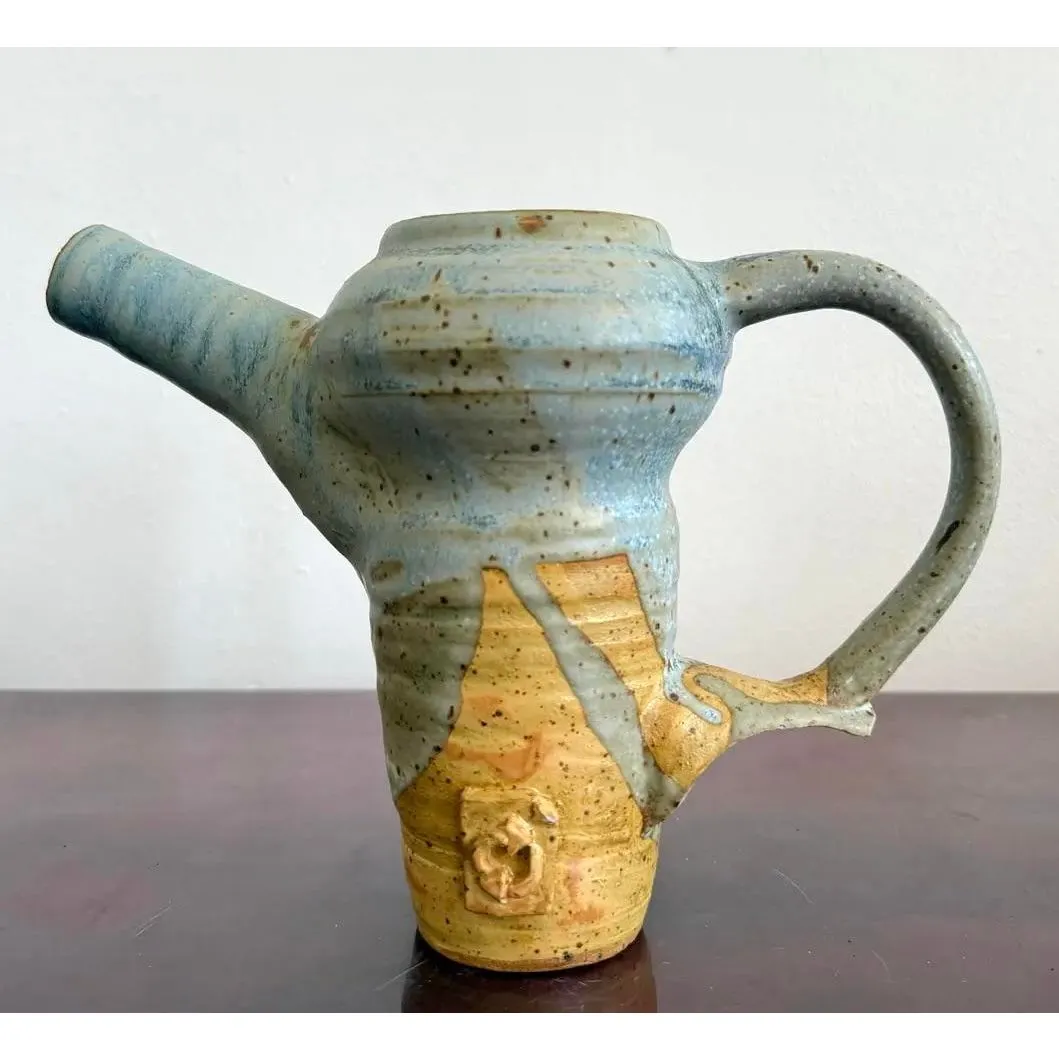 Vintage Boho Studio Pottery Pitcher - Ceramic, 10W x 7.25H — additional photo 2