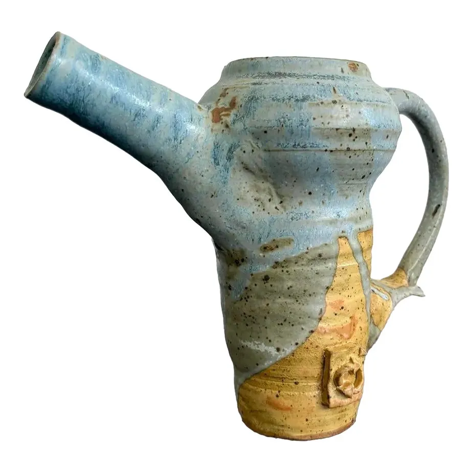 Vintage Boho Studio Pottery Pitcher - Ceramic, 10W x 7.25H — additional photo 1