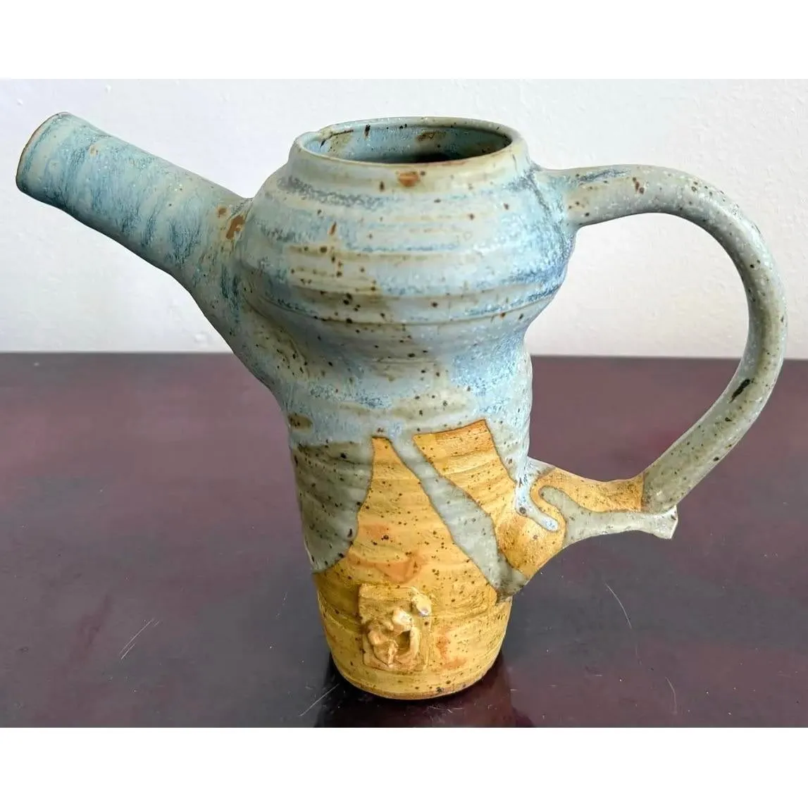 Vintage Boho Studio Pottery Pitcher - Ceramic, 10W x 7.25H — additional photo 2
