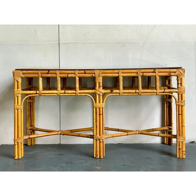 Vintage Boho Bamboo and Burlwood Console Table — additional photo 4