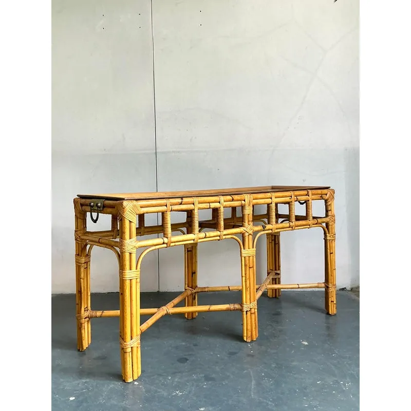 Vintage Boho Bamboo and Burlwood Console Table — additional photo 4