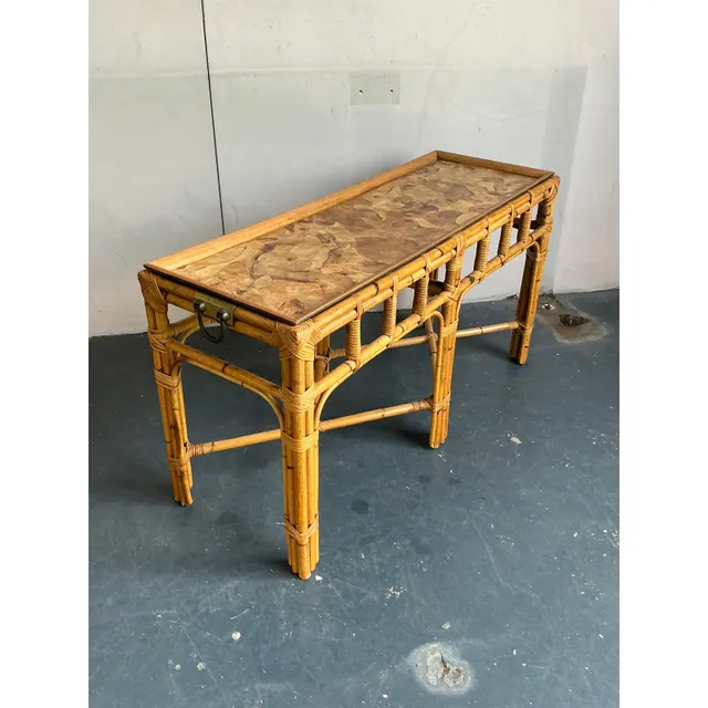 Vintage Boho Bamboo and Burlwood Console Table — additional photo 3
