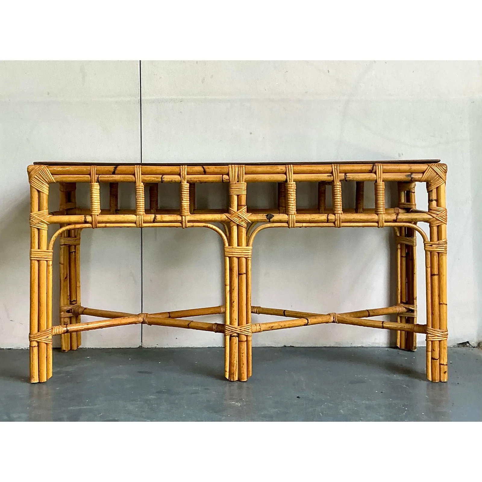 Vintage Boho Bamboo and Burlwood Console Table — additional photo 6