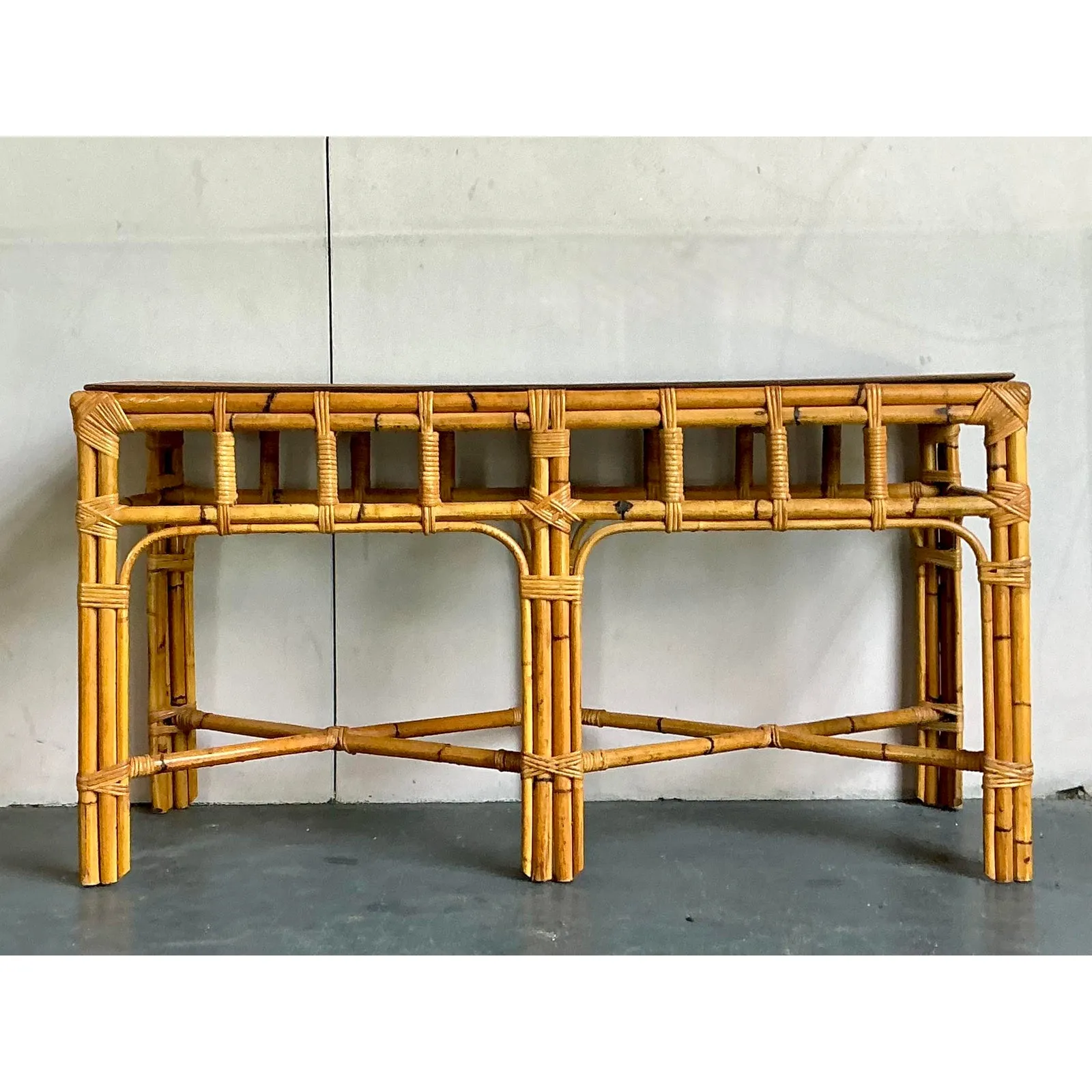 Vintage Boho Bamboo and Burlwood Console Table — additional photo 7