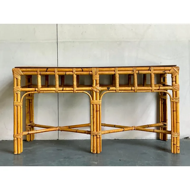 Vintage Boho Bamboo and Burlwood Console Table — additional photo 7