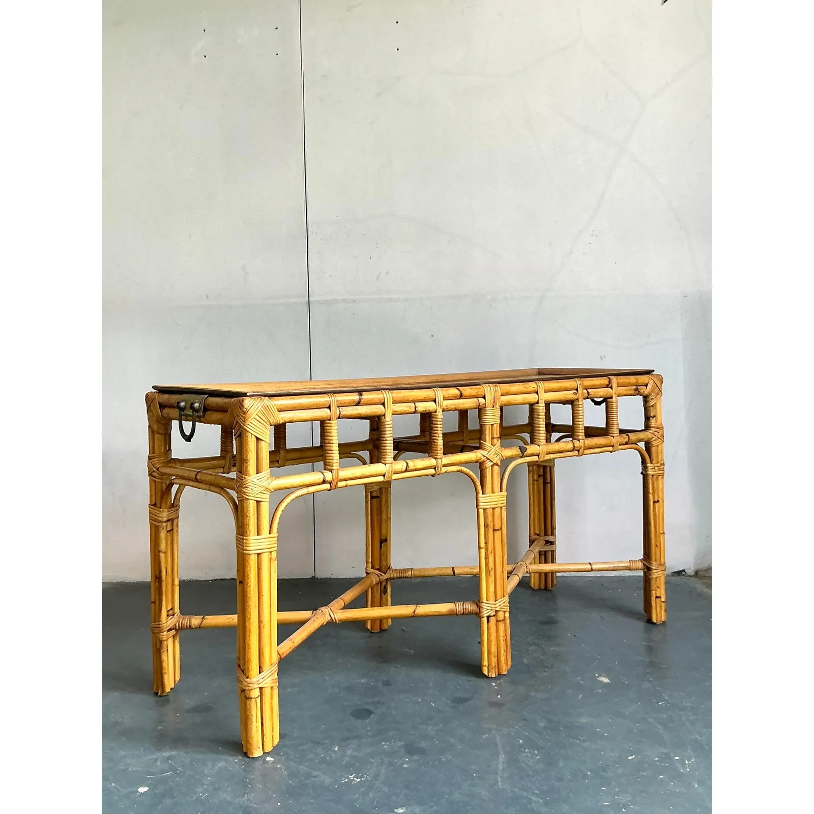 Vintage Boho Bamboo and Burlwood Console Table — additional photo 8