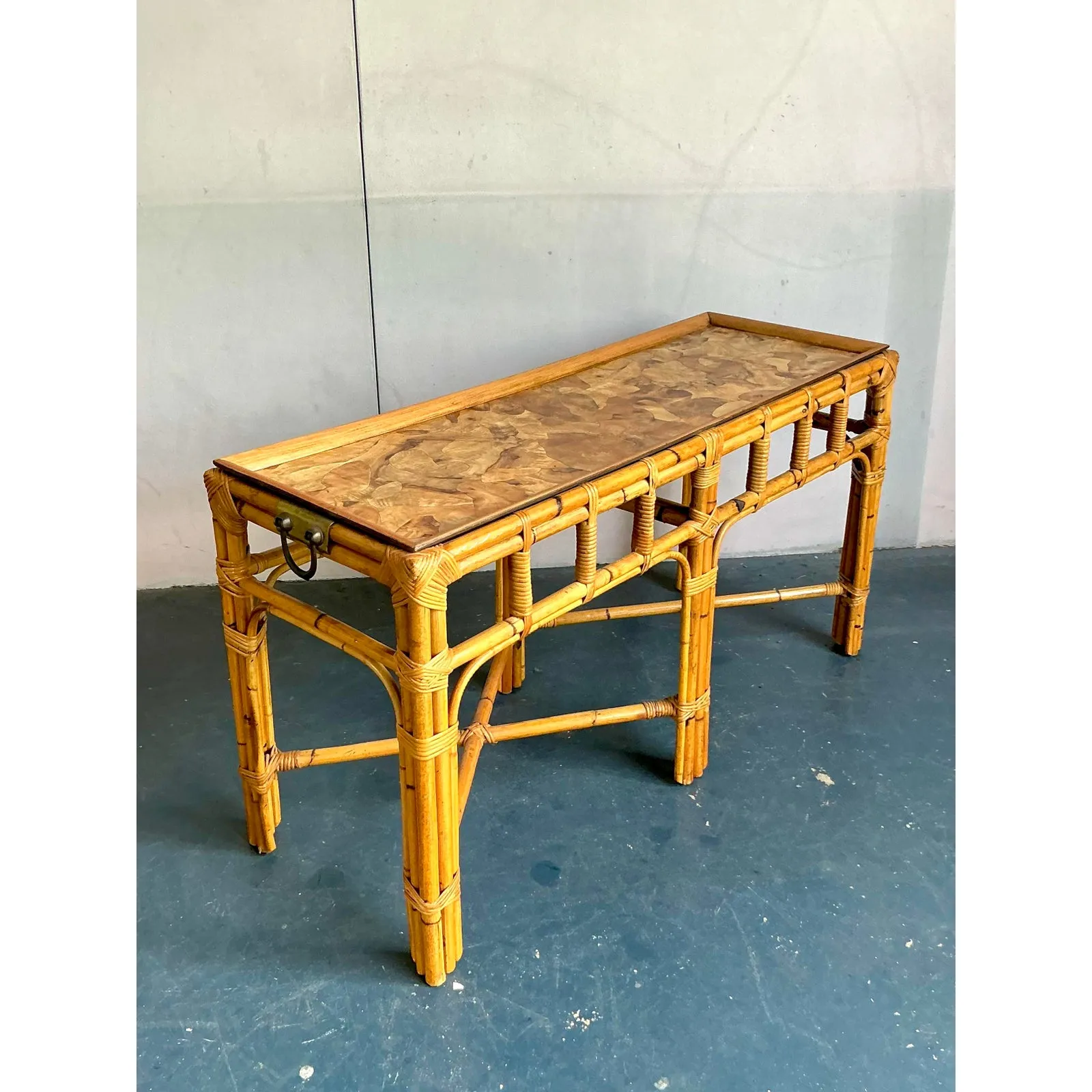 Vintage Boho Bamboo and Burlwood Console Table — additional photo 2