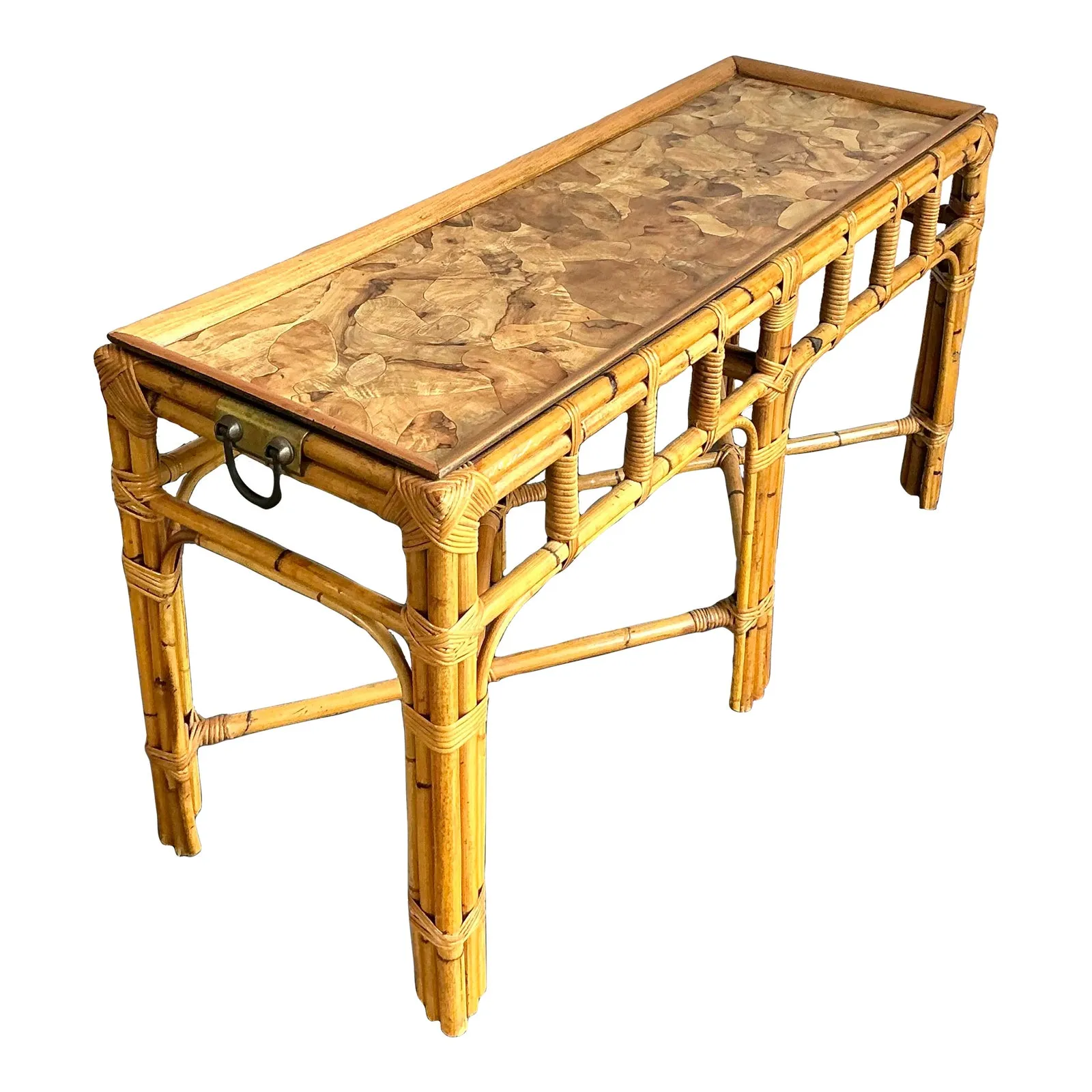 Vintage Boho Bamboo and Burlwood Console Table — additional photo 1