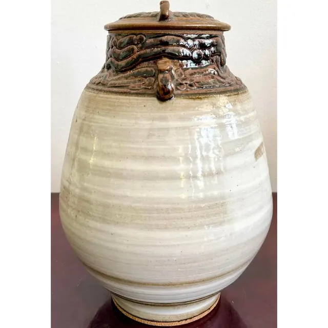 Vintage Boho Glazed Ceramic Jug With Lid — additional photo 2