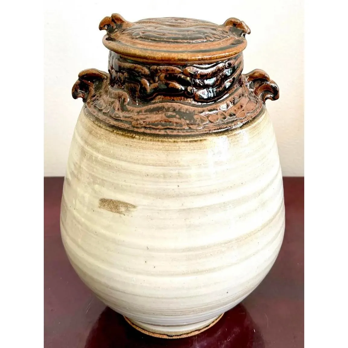 Vintage Boho Glazed Ceramic Jug With Lid — additional photo 3
