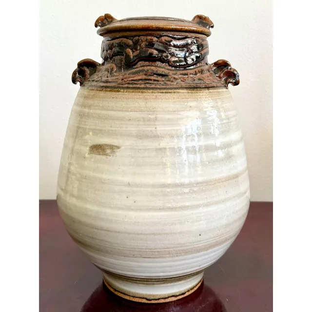 Vintage Boho Glazed Ceramic Jug With Lid — additional photo 1