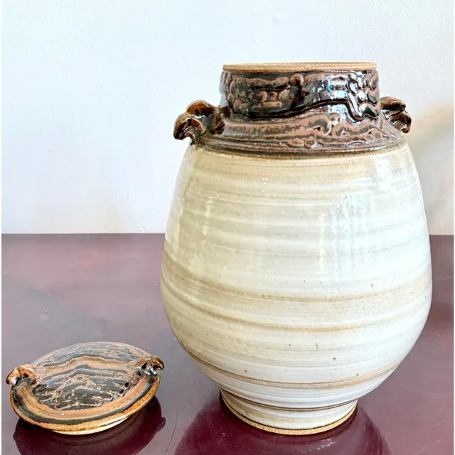 Vintage Boho Glazed Ceramic Jug With Lid — additional photo 4