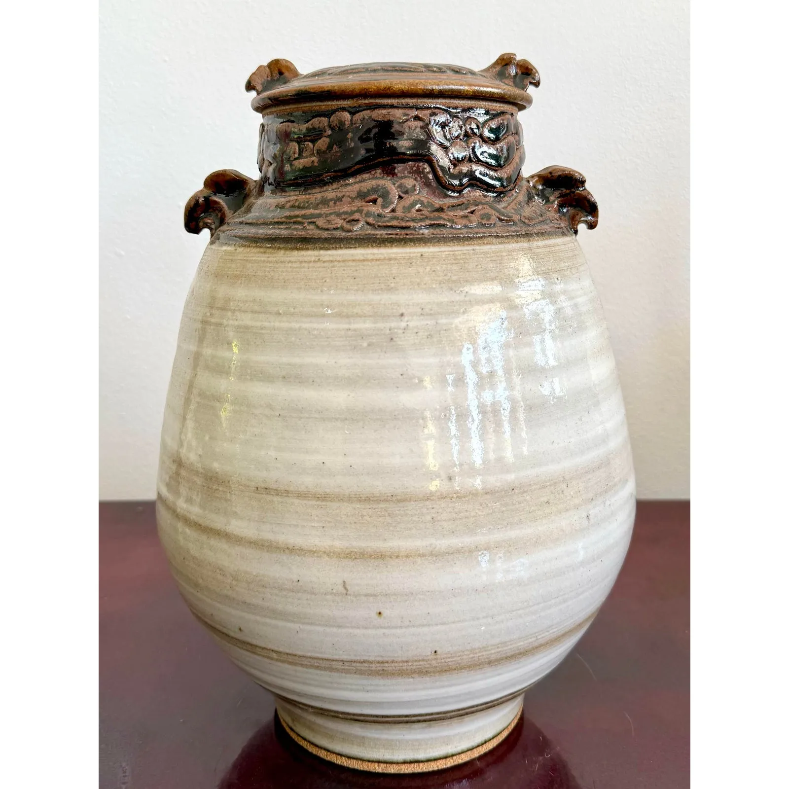 Vintage Boho Glazed Ceramic Jug With Lid — additional photo 8