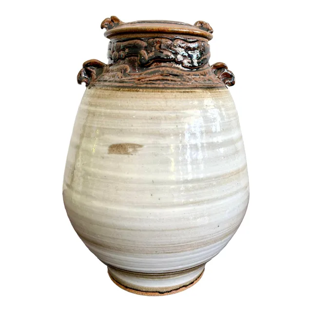 Vintage Boho Glazed Ceramic Jug With Lid — additional photo 7