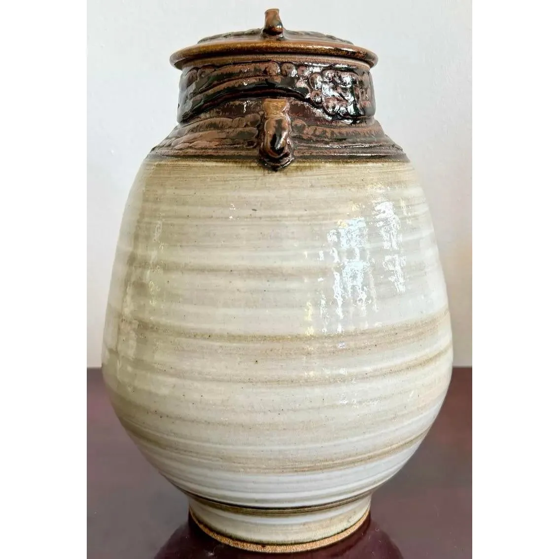 Vintage Boho Glazed Ceramic Jug With Lid — additional photo 6