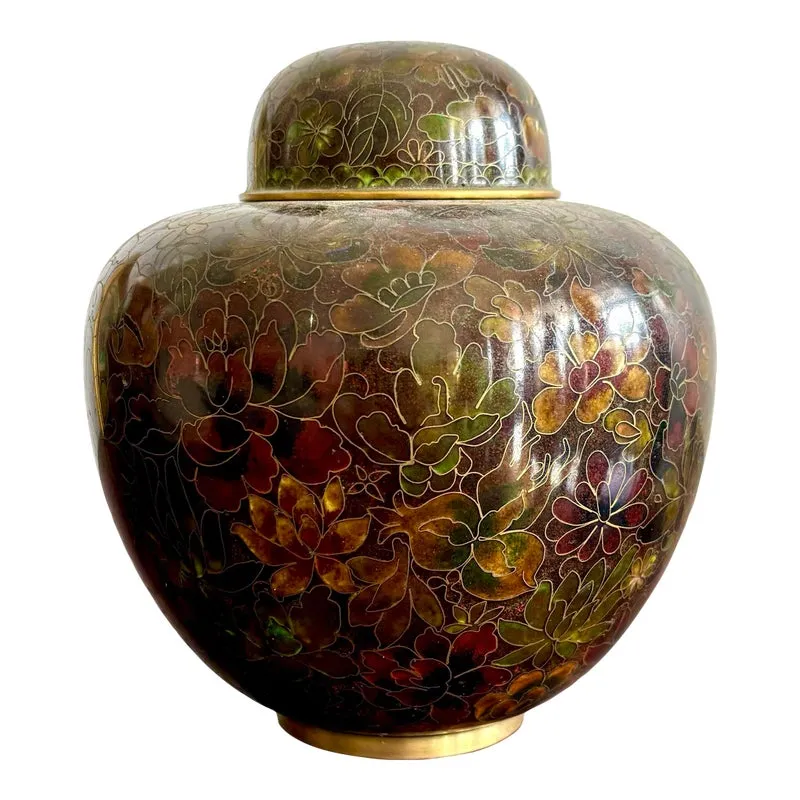 Vintage Boho Glazed Closionne Jar With Lid and Gold Detailing