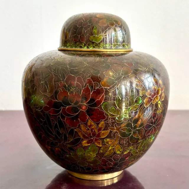 Vintage Boho Glazed Closionne Jar With Lid and Gold Detailing — additional photo 3