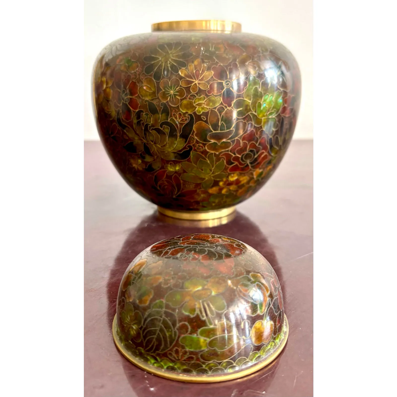 Vintage Boho Glazed Closionne Jar With Lid and Gold Detailing — additional photo 7