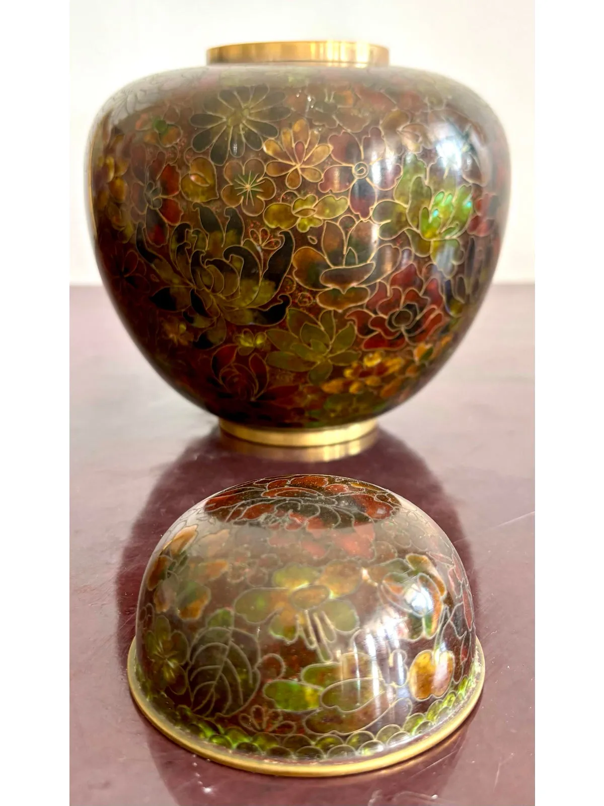 Vintage Boho Glazed Closionne Jar With Lid and Gold Detailing — additional photo 7