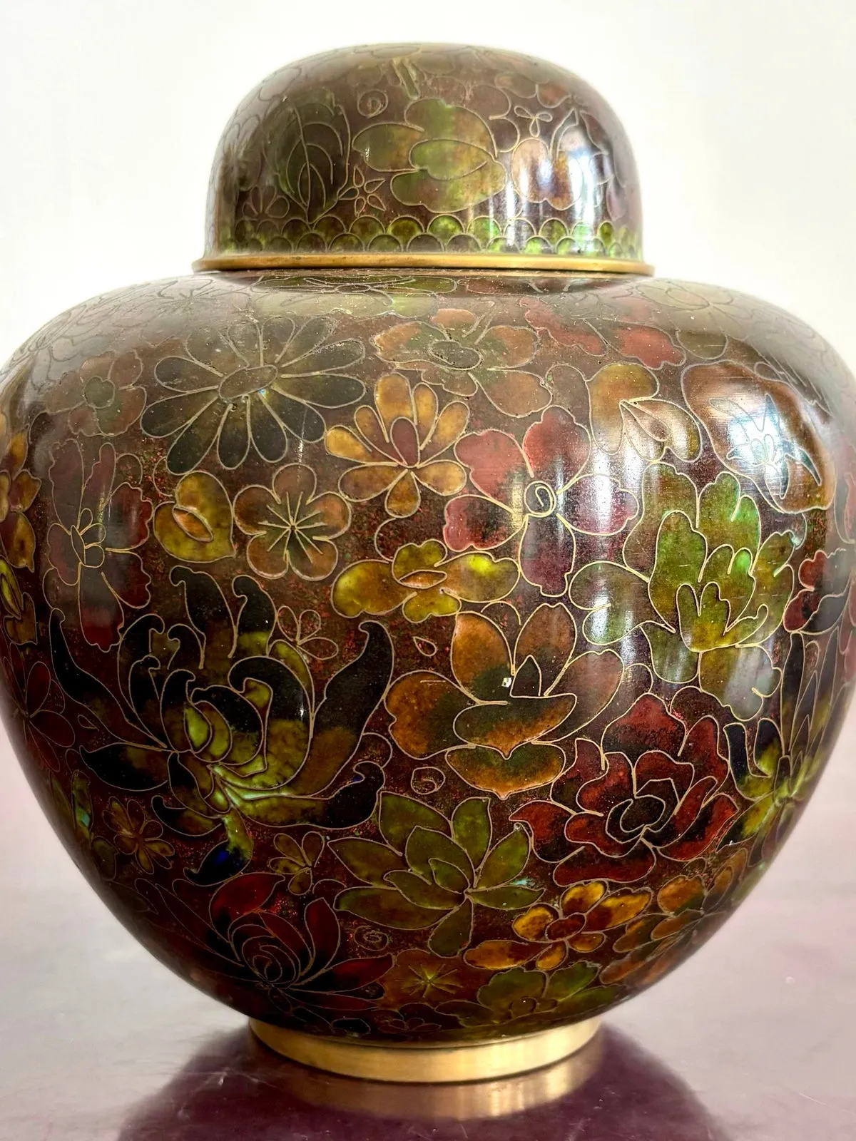Vintage Boho Glazed Closionne Jar With Lid and Gold Detailing — additional photo 2