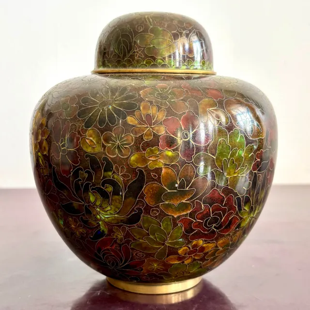 Vintage Boho Glazed Closionne Jar With Lid and Gold Detailing — additional photo 2