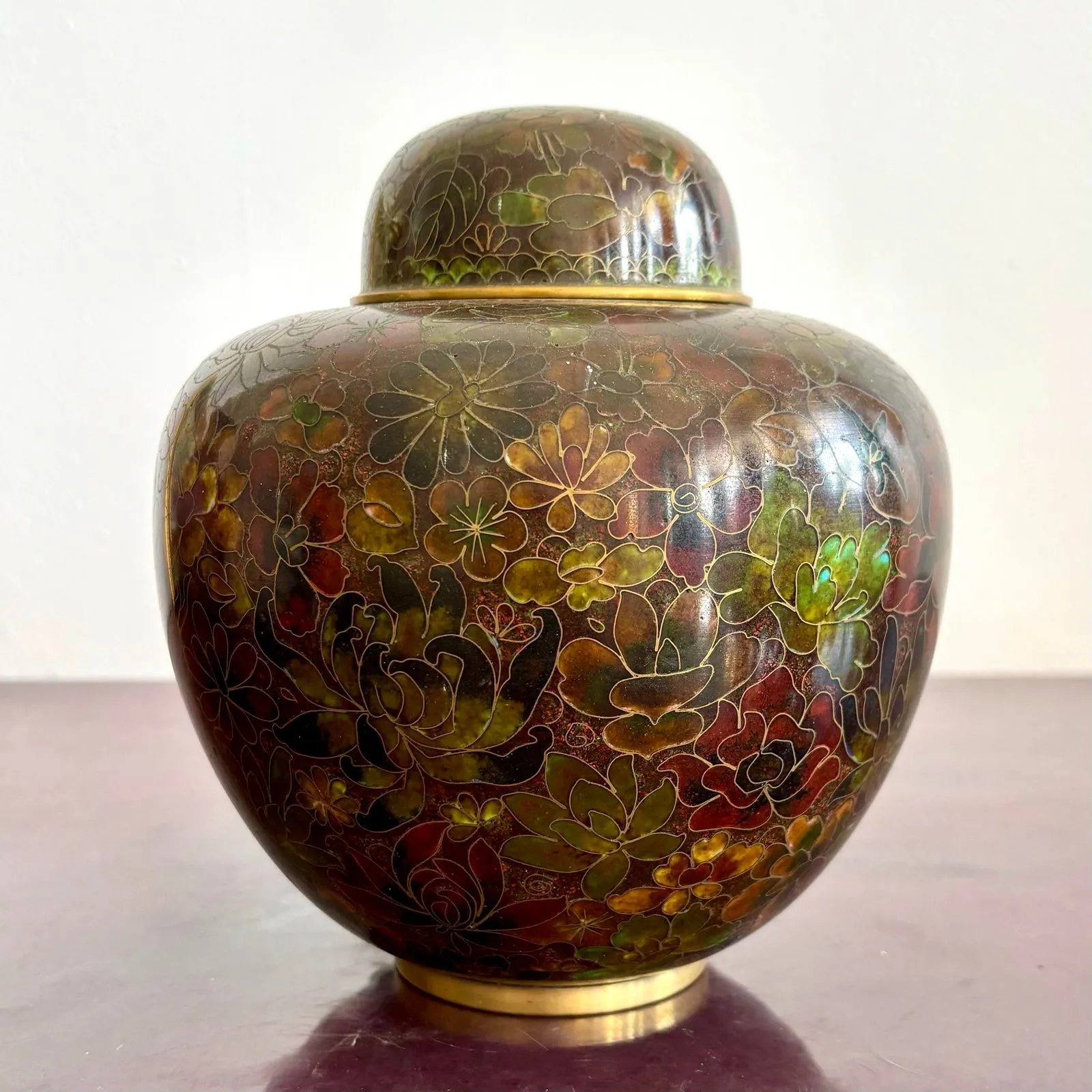 Vintage Boho Glazed Closionne Jar With Lid and Gold Detailing — additional photo 1