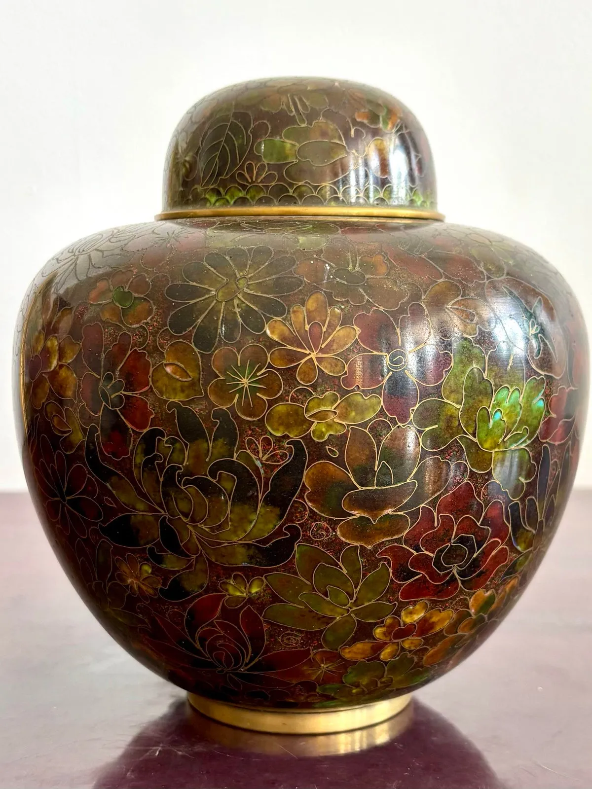 Vintage Boho Glazed Closionne Jar With Lid and Gold Detailing — additional photo 1