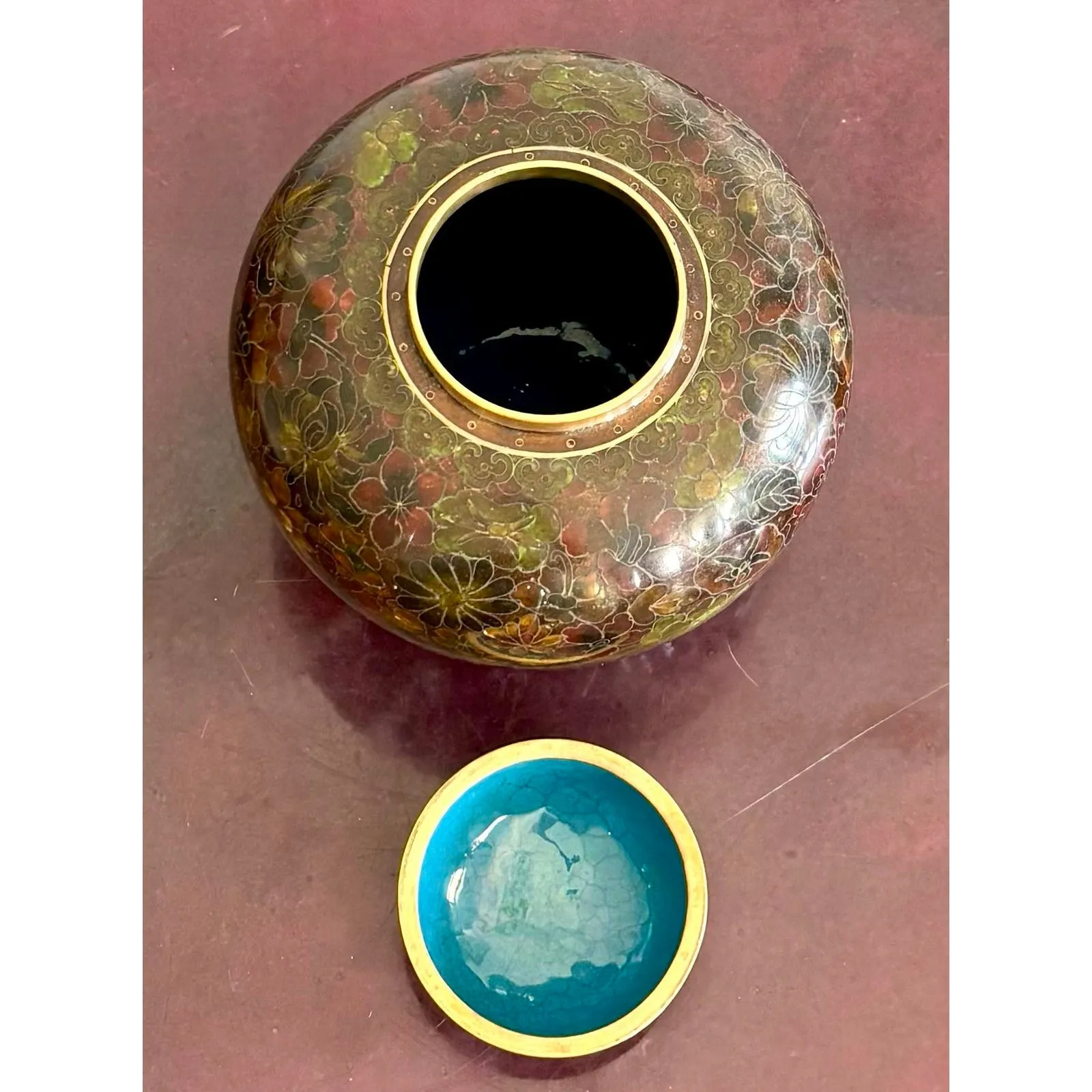Vintage Boho Glazed Closionne Jar With Lid and Gold Detailing — additional photo 8