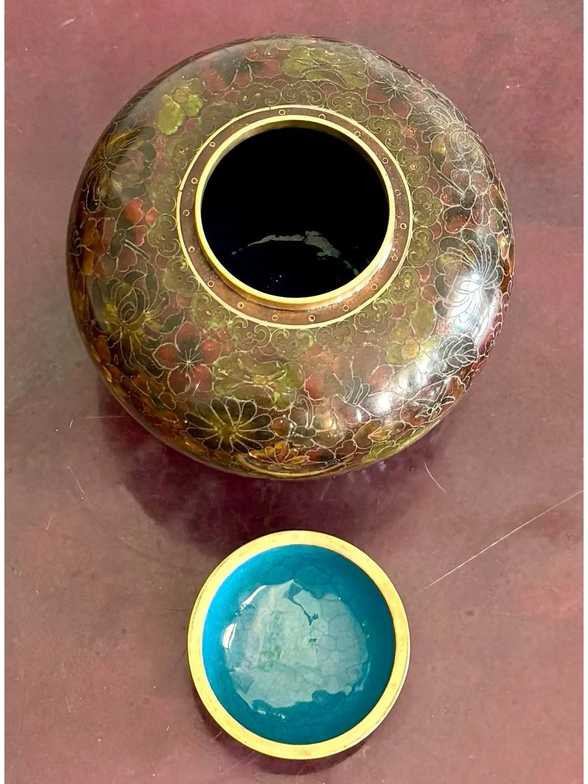 Vintage Boho Glazed Closionne Jar With Lid and Gold Detailing — additional photo 8
