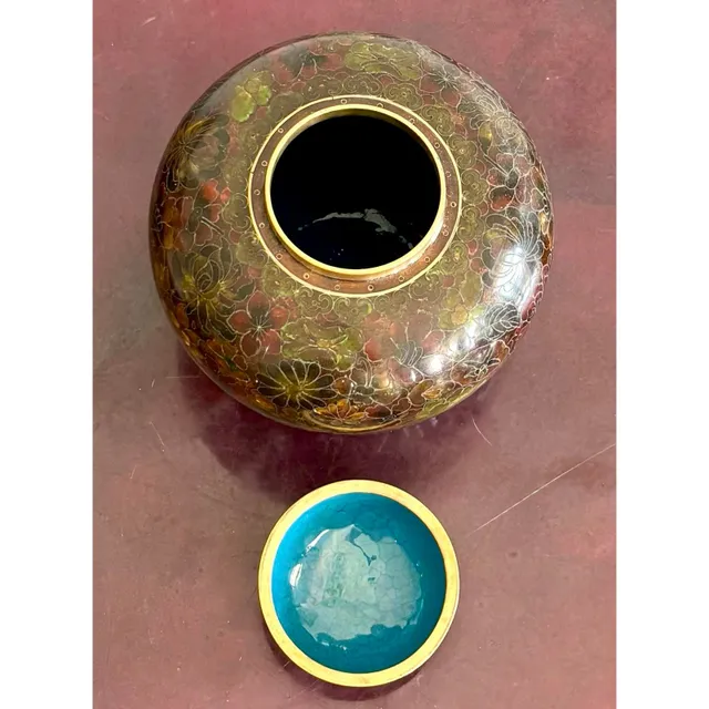 Vintage Boho Glazed Closionne Jar With Lid and Gold Detailing — additional photo 8